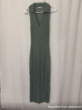 Zara Olive Green Ribbed Maxi Dress with Collar